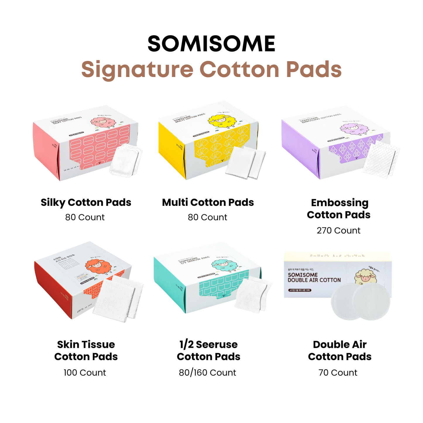 SOMISOME Double Air 100% Pure Cotton Pads 70 Count