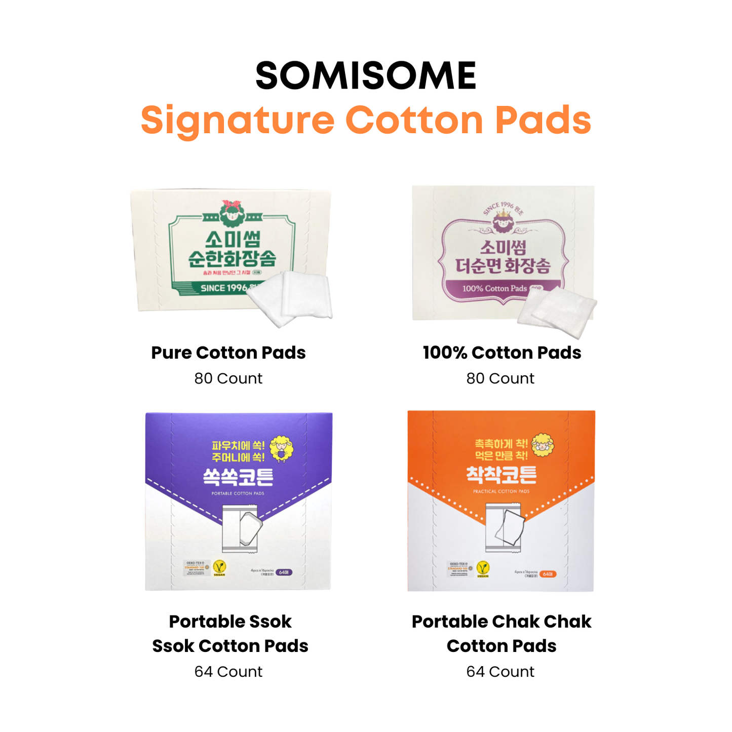 SOMISOME Multi 100% Pure Cotton Pads 80 Count