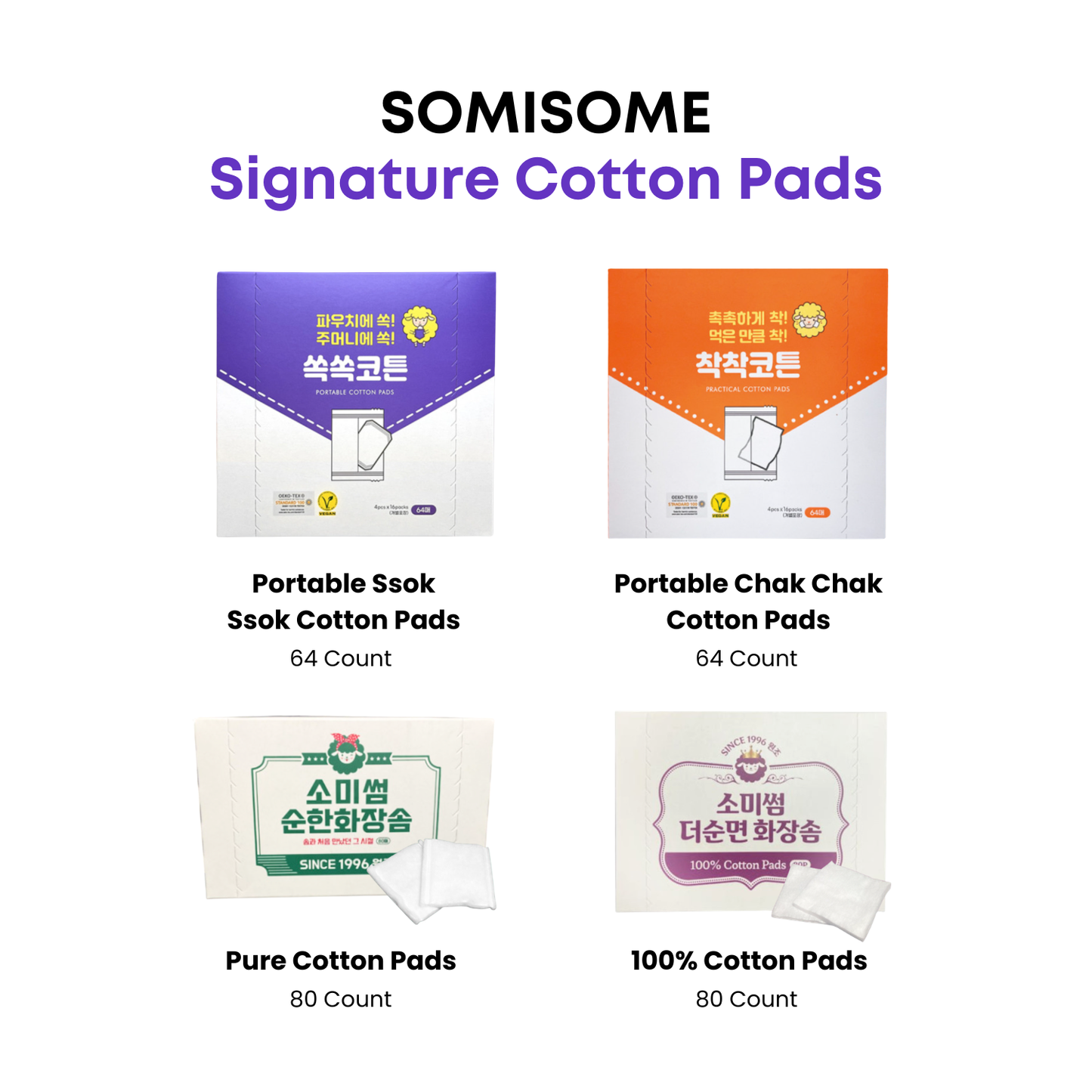 SOMISOME Portable Ssok Ssok 100% Cotton Pads 64 Count