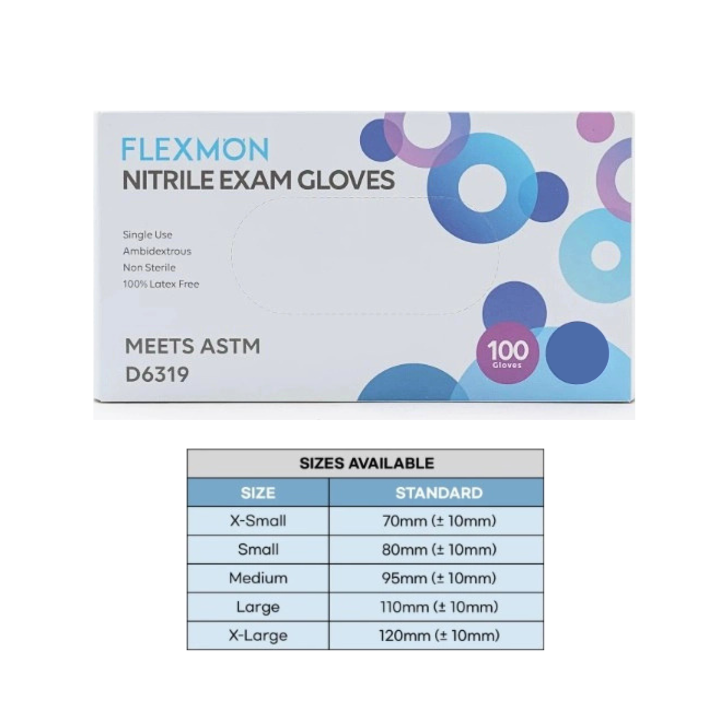 FLEXMON Nitrile Gloves Size 100 Count /1 Box