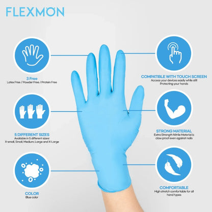 FLEXMON Nitrile Gloves Size 100 Count /1 Box